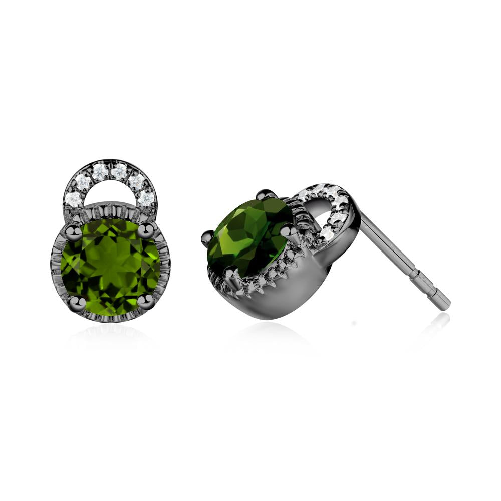 Round Cut Diopside Halo Stud Earrings - LUO Jewelry #metal_black finish sterling silver
