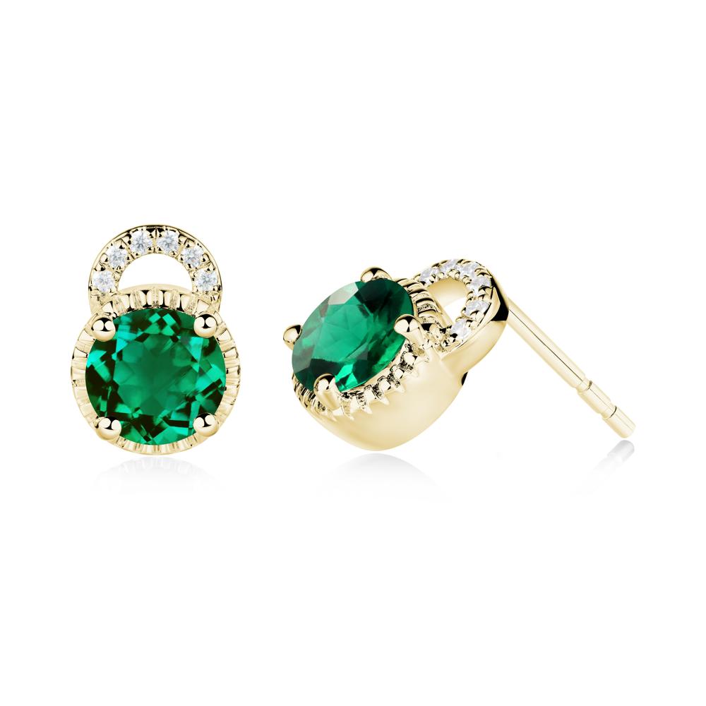 Emerald Stud Earrings with Decorative Halo - LUO Jewelry #metal_18k yellow gold