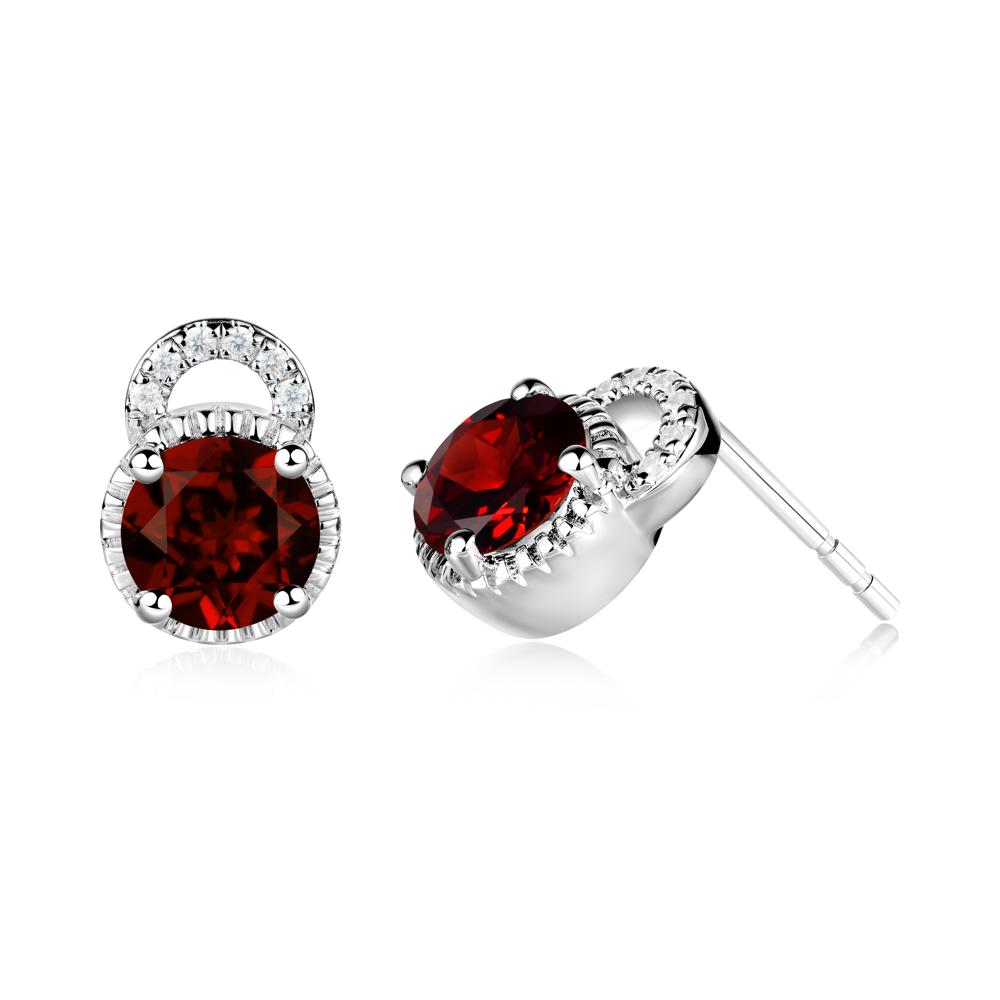Garnet Stud Earrings with Decorative Halo - LUO Jewelry #metal_14k white gold