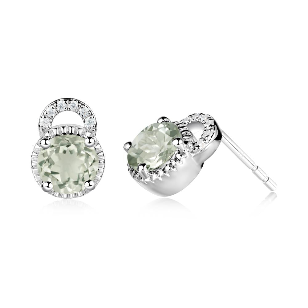 Green Amethyst Earrings with Sculpted Halo - LUO Jewelry #metal_14k white gold