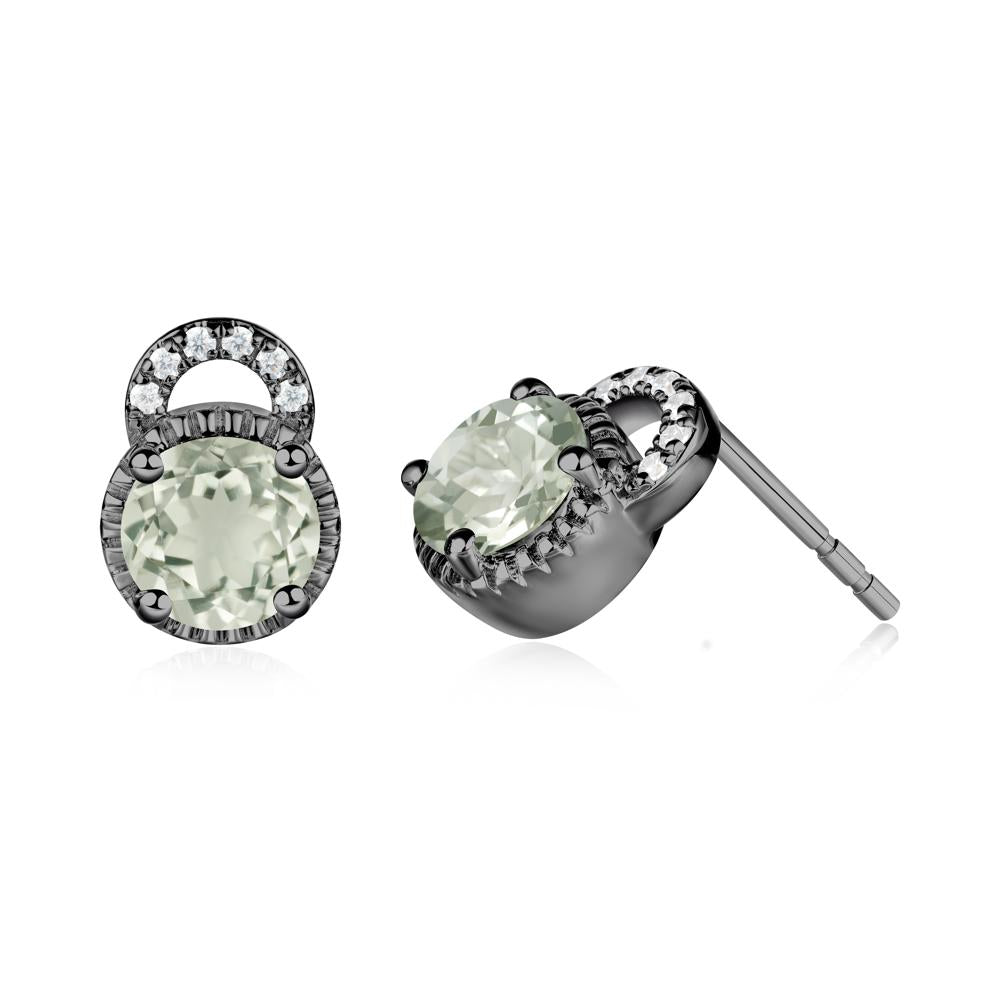 Green Amethyst Earrings with Sculpted Halo - LUO Jewelry #metal_black finish sterling silver