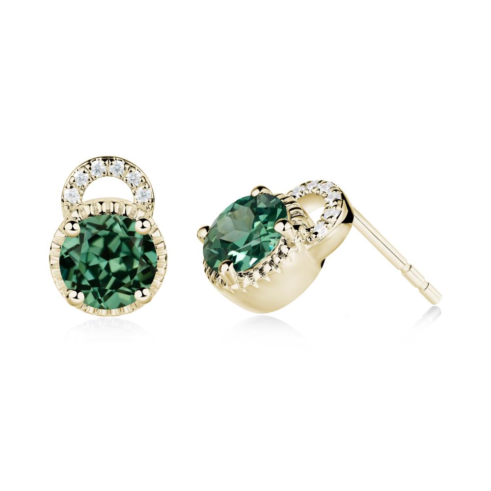 Green Sapphire Stud Earrings with Decorative Halo - LUO Jewelry #metal_14k yellow gold