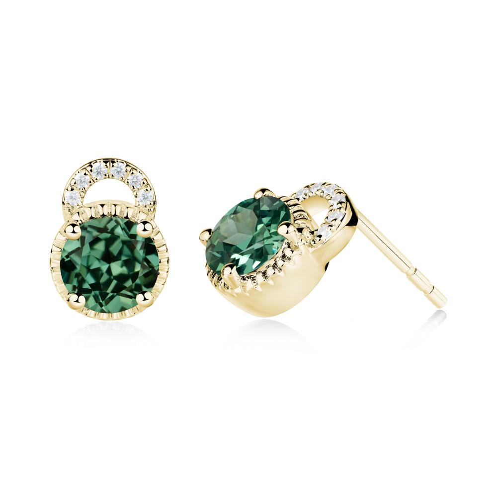Green Sapphire Stud Earrings with Decorative Halo - LUO Jewelry #metal_18k yellow gold