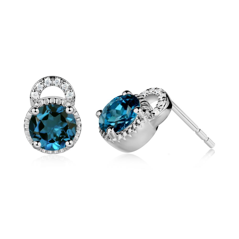 London Blue Topaz Stud Earrings with Decorative Halo - LUO Jewelry #metal_platinum