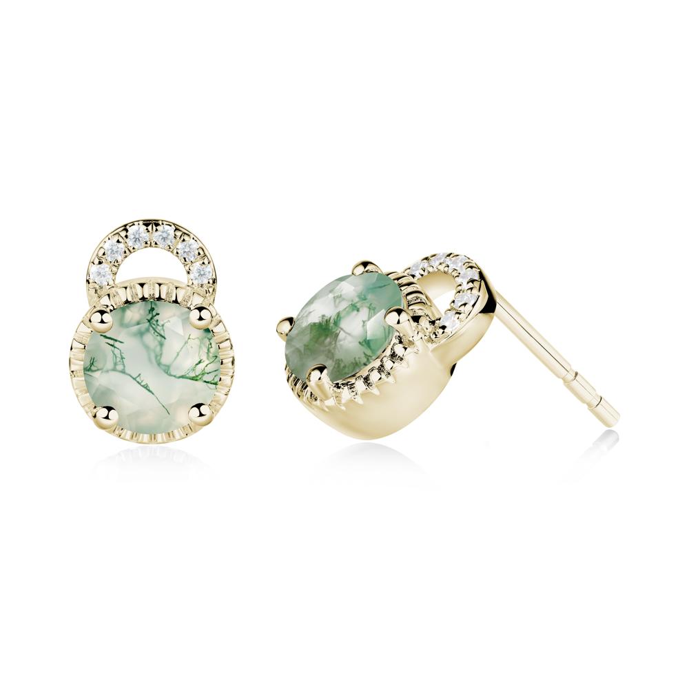 Moss Agate Stud Earrings with Decorative Halo - LUO Jewelry #metal_14k yellow gold