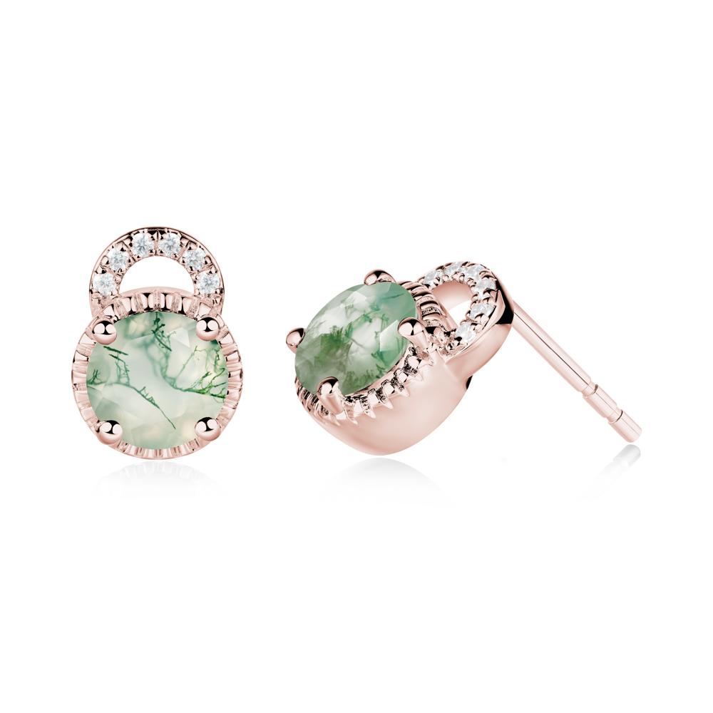 Moss Agate Stud Earrings with Decorative Halo - LUO Jewelry #metal_18k rose gold
