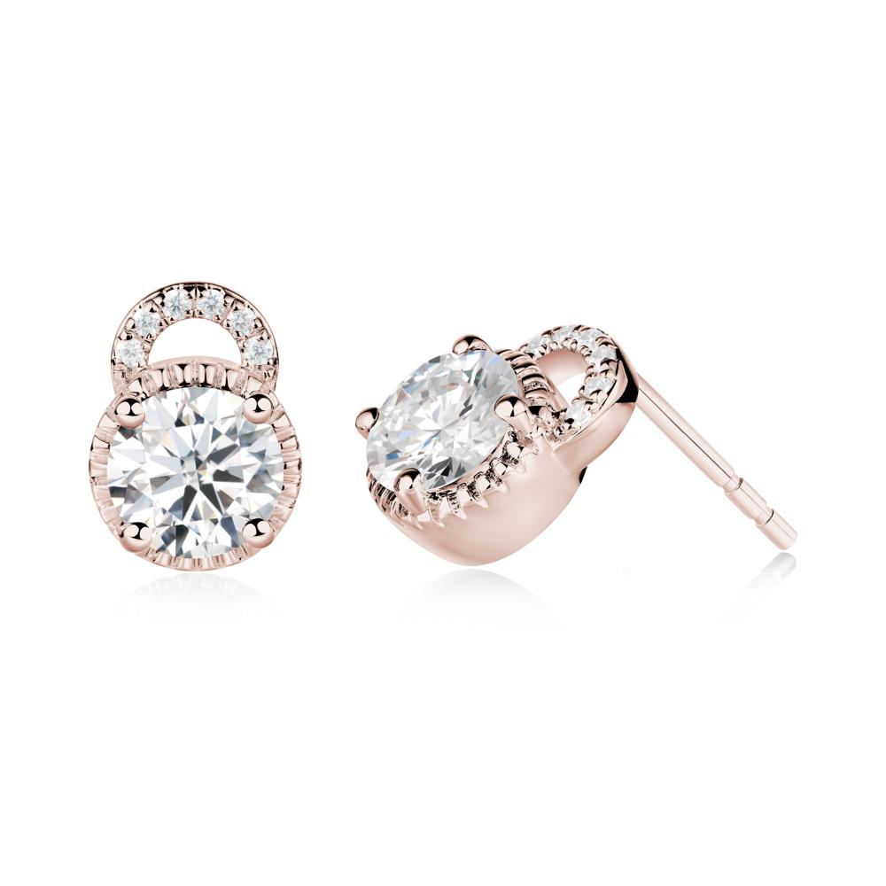 Round Cut Moissanite Halo Stud Earrings - LUO Jewelry #metal_14k rose gold