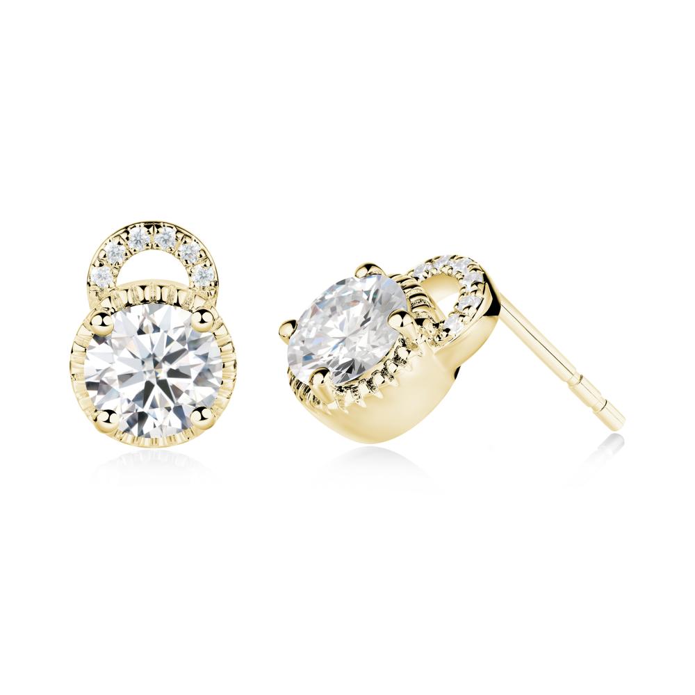 Round Cut Moissanite Halo Stud Earrings - LUO Jewelry #metal_18k yellow gold