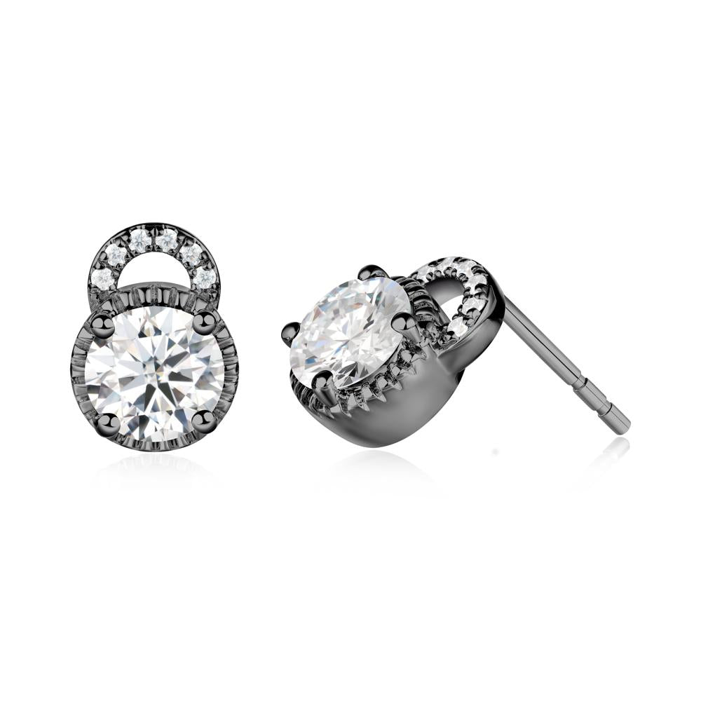Round Cut Moissanite Halo Stud Earrings - LUO Jewelry #metal_black finish sterling silver