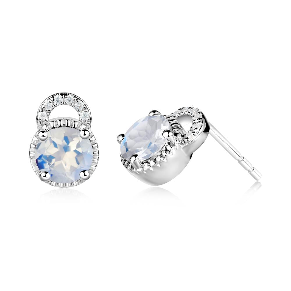 Round Cut Moonstone Halo Stud Earrings - LUO Jewelry #metal_14k white gold