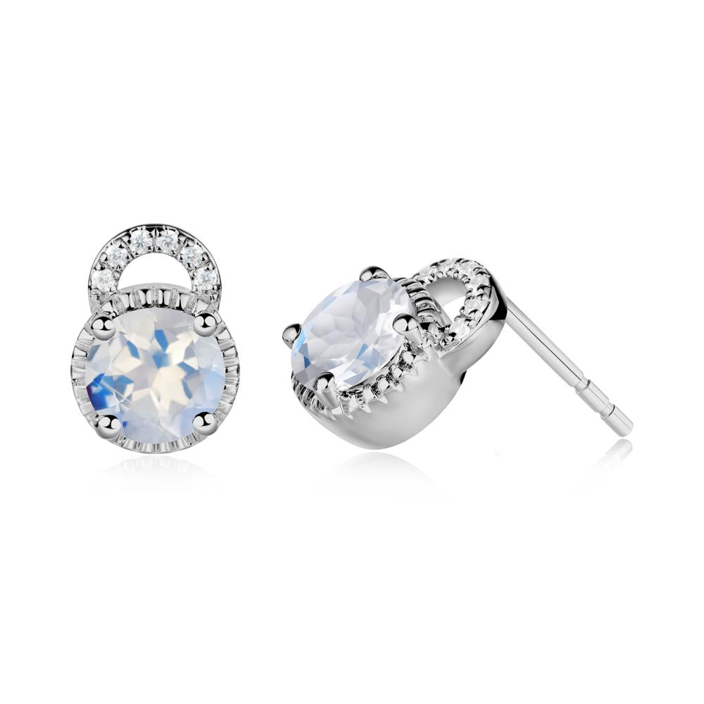 Round Cut Moonstone Halo Stud Earrings - LUO Jewelry #metal_platinum