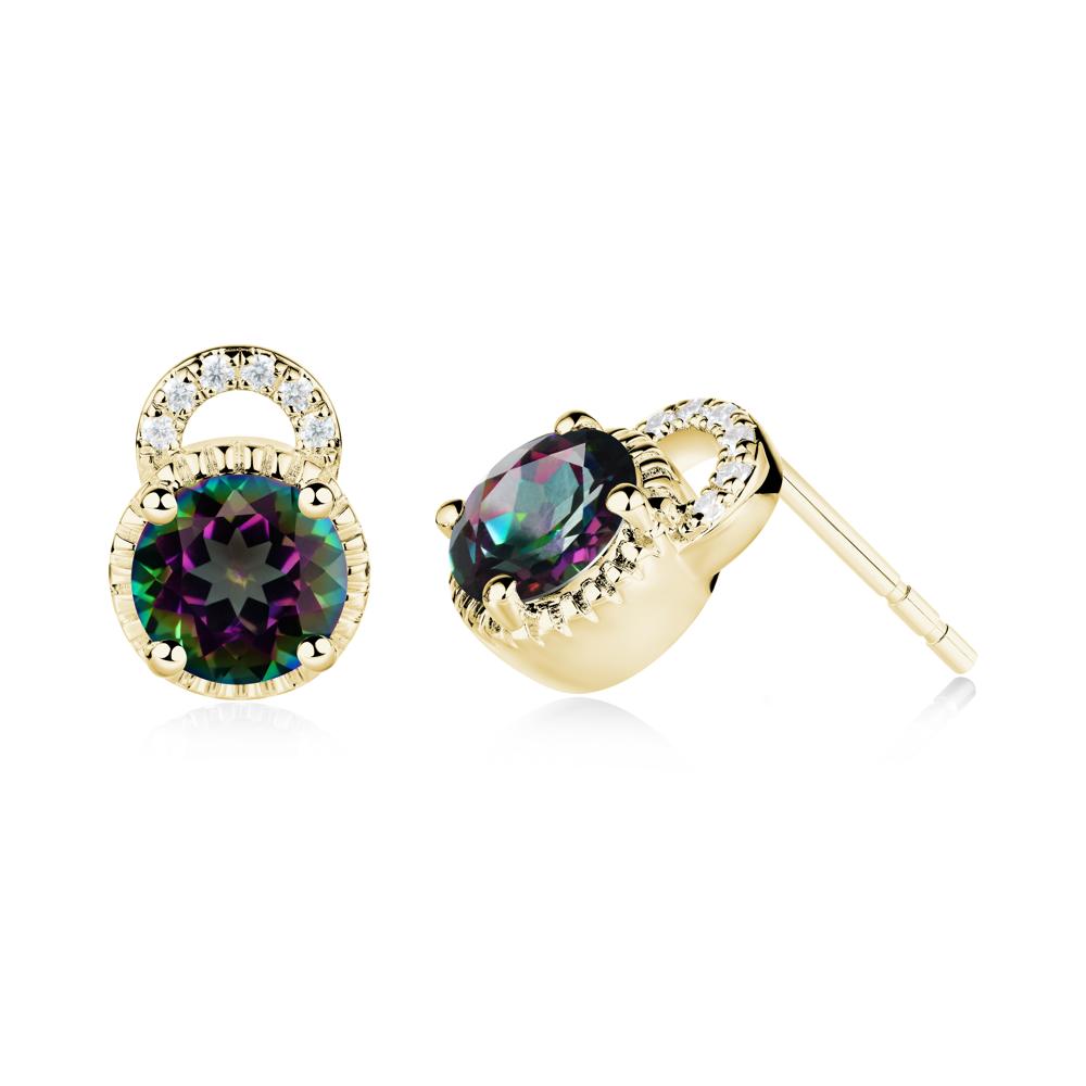 Round Cut Mystic Topaz Halo Stud Earrings - LUO Jewelry #metal_18k yellow gold