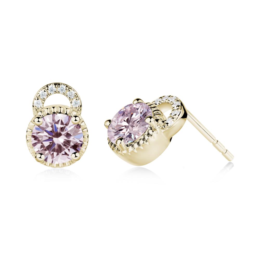 Pink Cubic Zirconia Stud Earrings with Decorative Halo - LUO Jewelry #metal_14k yellow gold