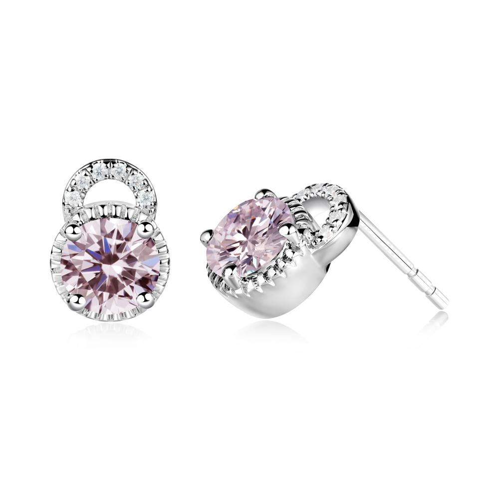 Pink Cubic Zirconia Stud Earrings with Decorative Halo - LUO Jewelry #metal_18k white gold