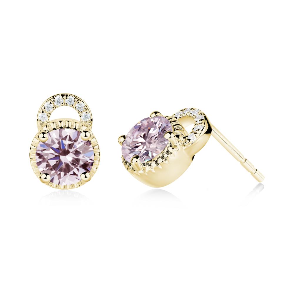 Pink Cubic Zirconia Stud Earrings with Decorative Halo - LUO Jewelry #metal_18k yellow gold