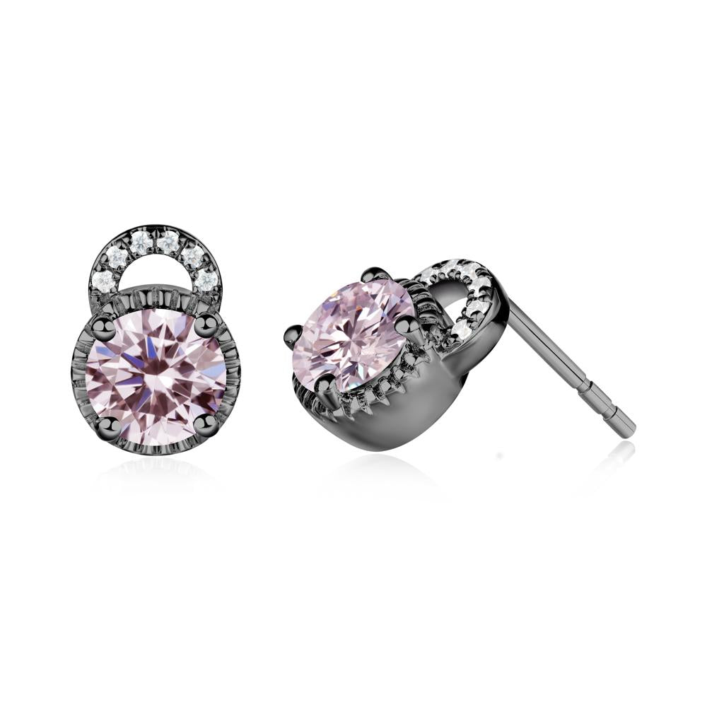 Pink Cubic Zirconia Stud Earrings with Decorative Halo - LUO Jewelry #metal_black finish sterling silver