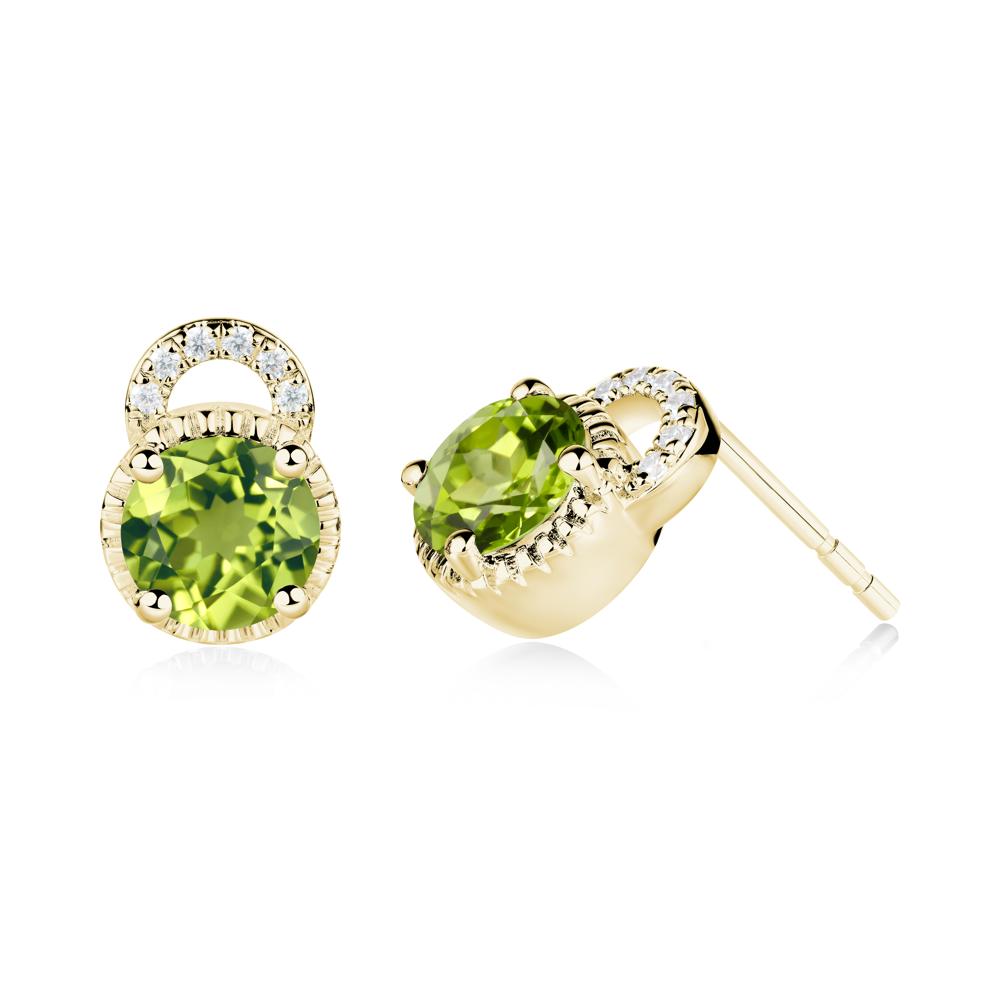 Round Cut Peridot Halo Stud Earrings - LUO Jewelry #metal_18k yellow gold