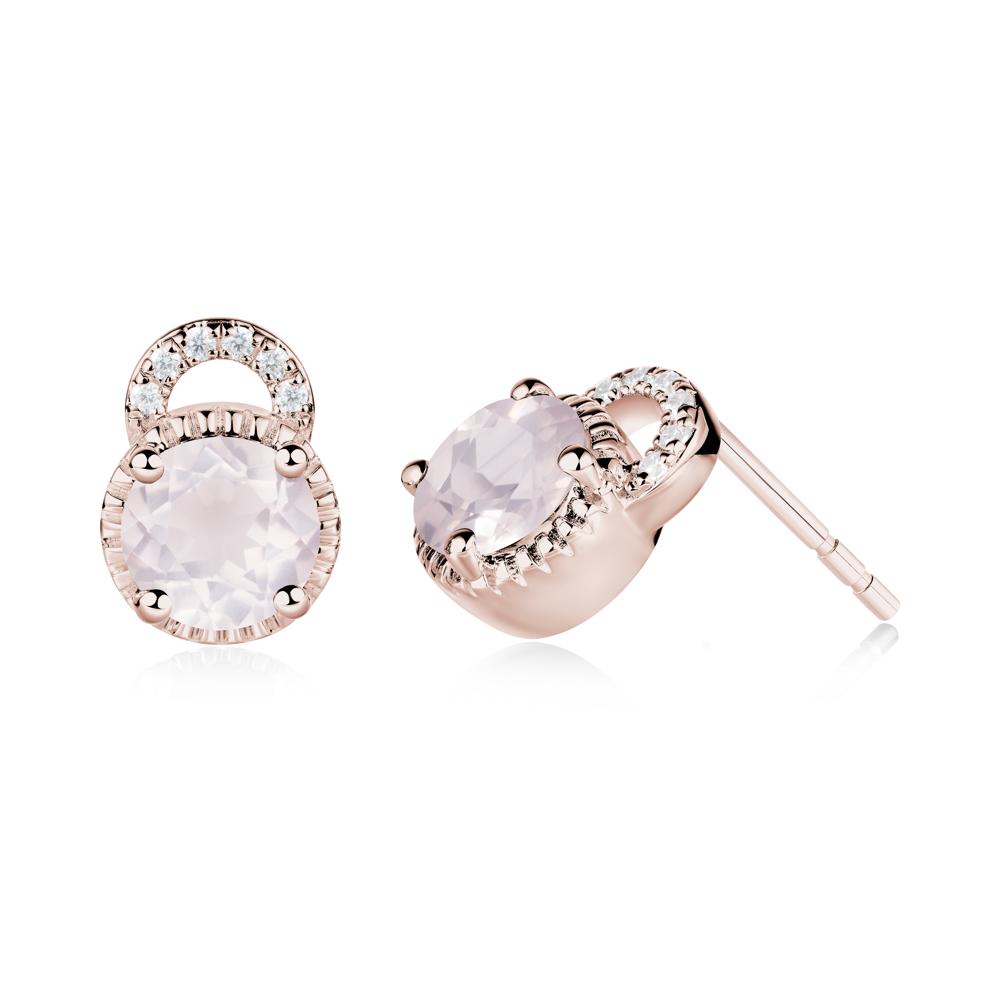 Rose Quartz Stud Earrings with Decorative Halo - LUO Jewelry #metal_14k rose gold