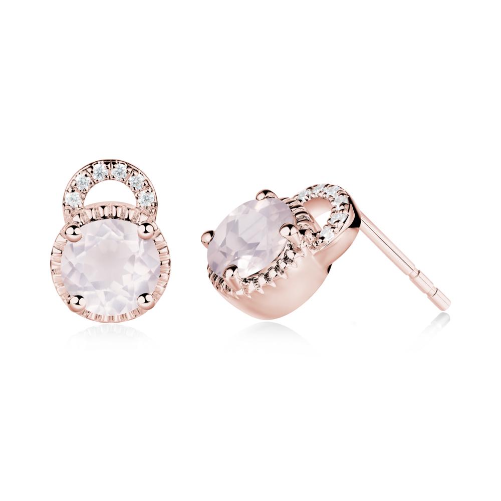 Rose Quartz Stud Earrings with Decorative Halo - LUO Jewelry #metal_18k rose gold