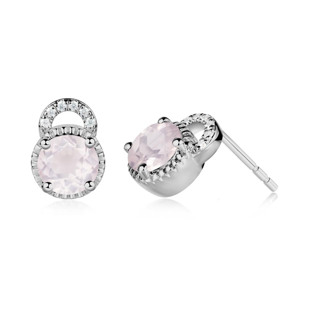Rose Quartz Stud Earrings with Decorative Halo - LUO Jewelry #metal_platinum