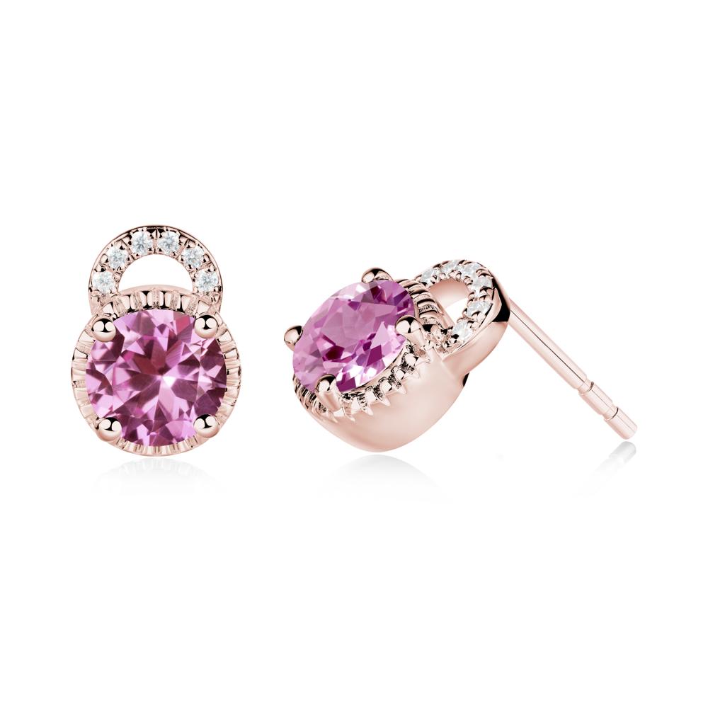Round Cut Pink Sapphire Halo Stud Earrings - LUO Jewelry #metal_18k rose gold