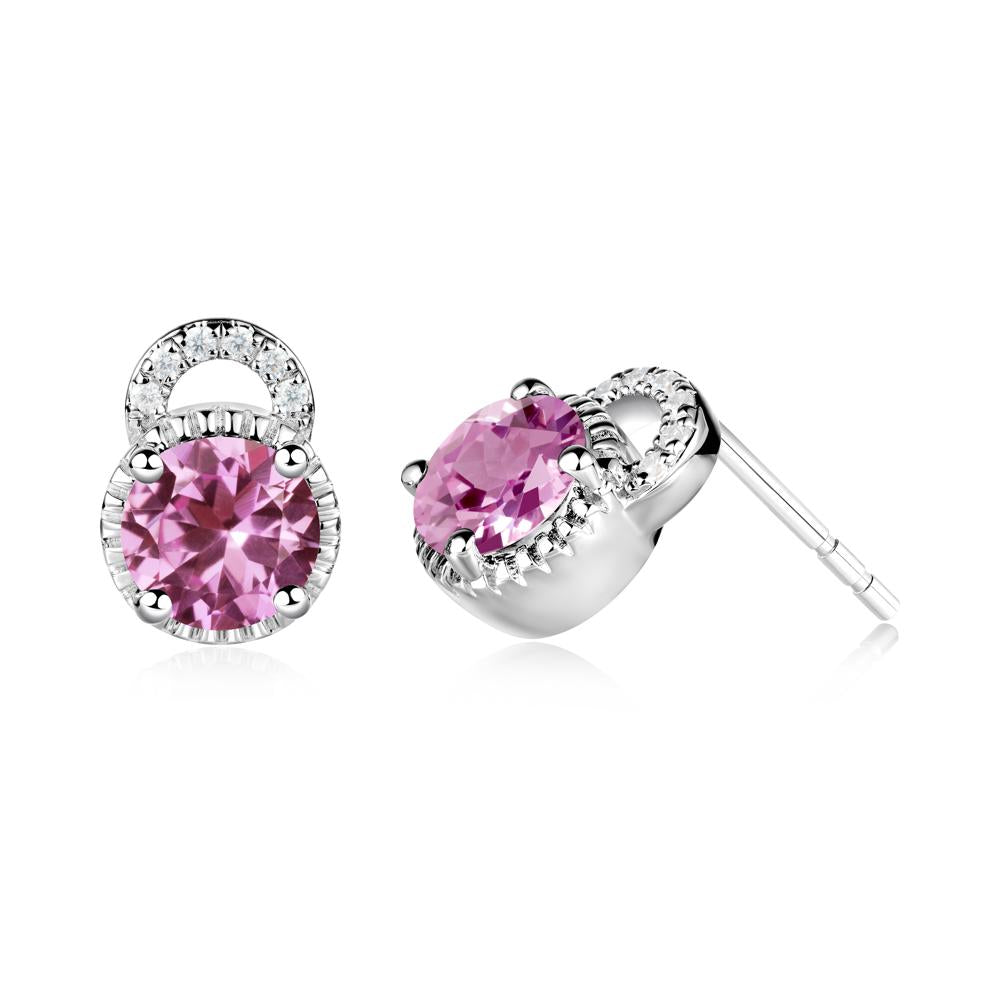 Round Cut Pink Sapphire Halo Stud Earrings - LUO Jewelry #metal_18k white gold