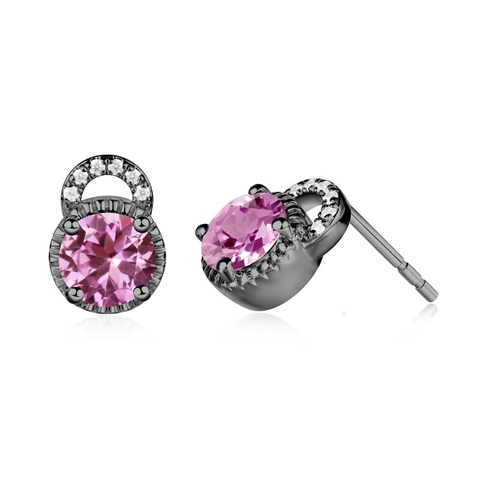 Round Cut Pink Sapphire Halo Stud Earrings - LUO Jewelry #metal_black finish sterling silver