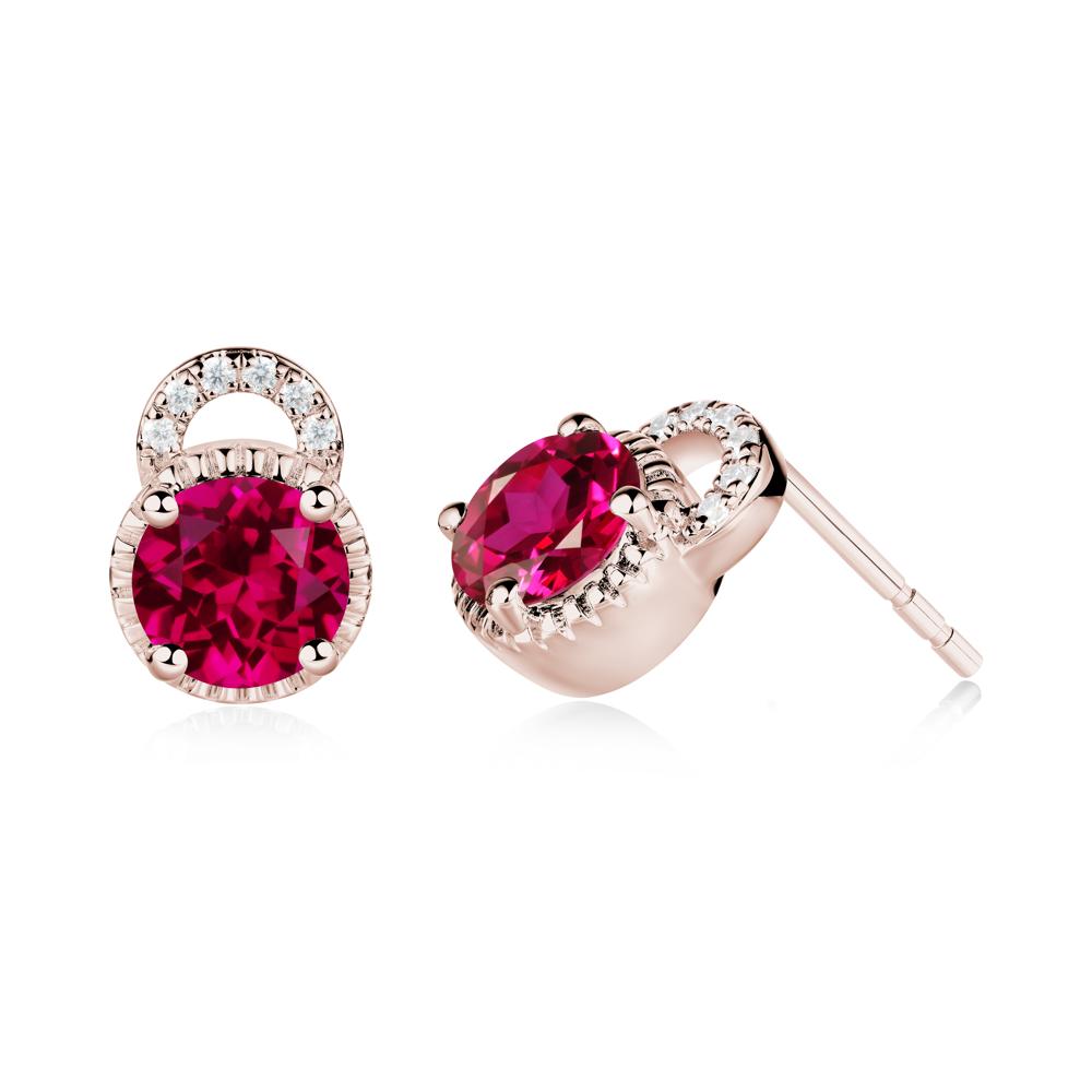 Ruby Earrings with Sculpted Halo - LUO Jewelry #metal_14k rose gold