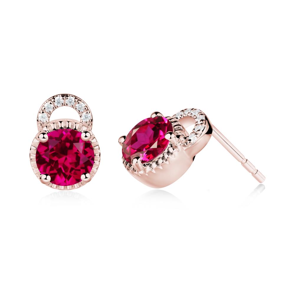 Ruby Earrings with Sculpted Halo - LUO Jewelry #metal_18k rose gold