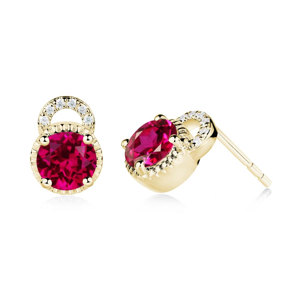 Ruby Earrings with Sculpted Halo - LUO Jewelry #metal_18k yellow gold