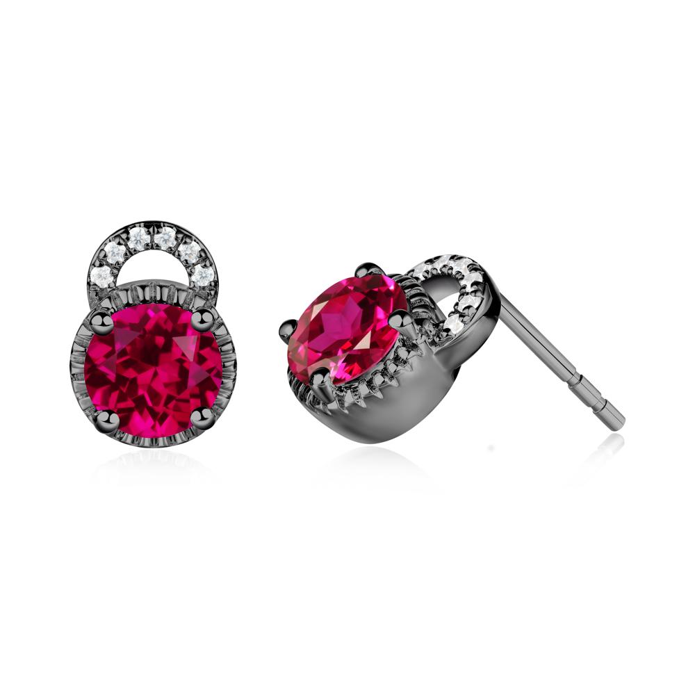 Ruby Earrings with Sculpted Halo - LUO Jewelry #metal_black finish sterling silver