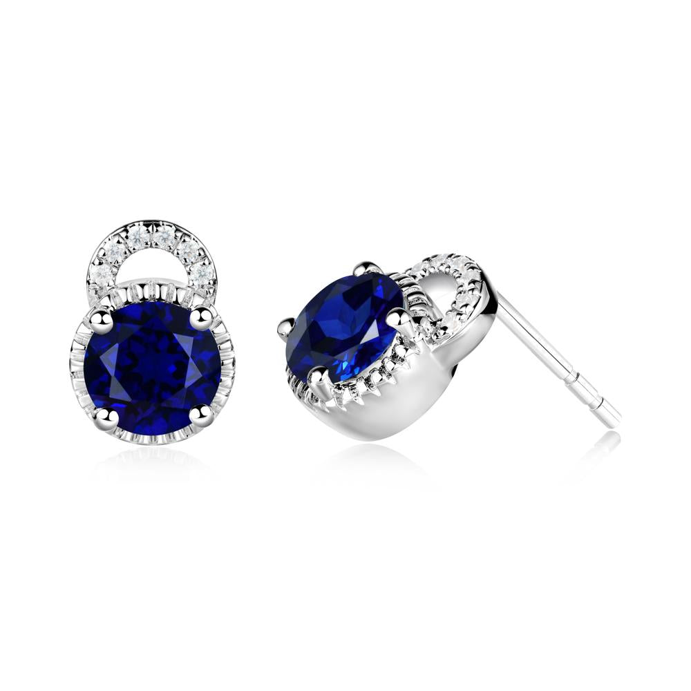 Sapphire Earrings with Sculpted Halo - LUO Jewelry #metal_18k white gold