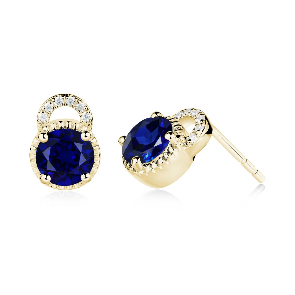 Sapphire Earrings with Sculpted Halo - LUO Jewelry #metal_18k yellow gold
