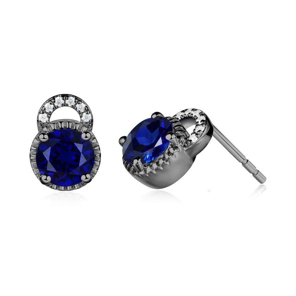 Sapphire Earrings with Sculpted Halo - LUO Jewelry #metal_black finish sterling silver