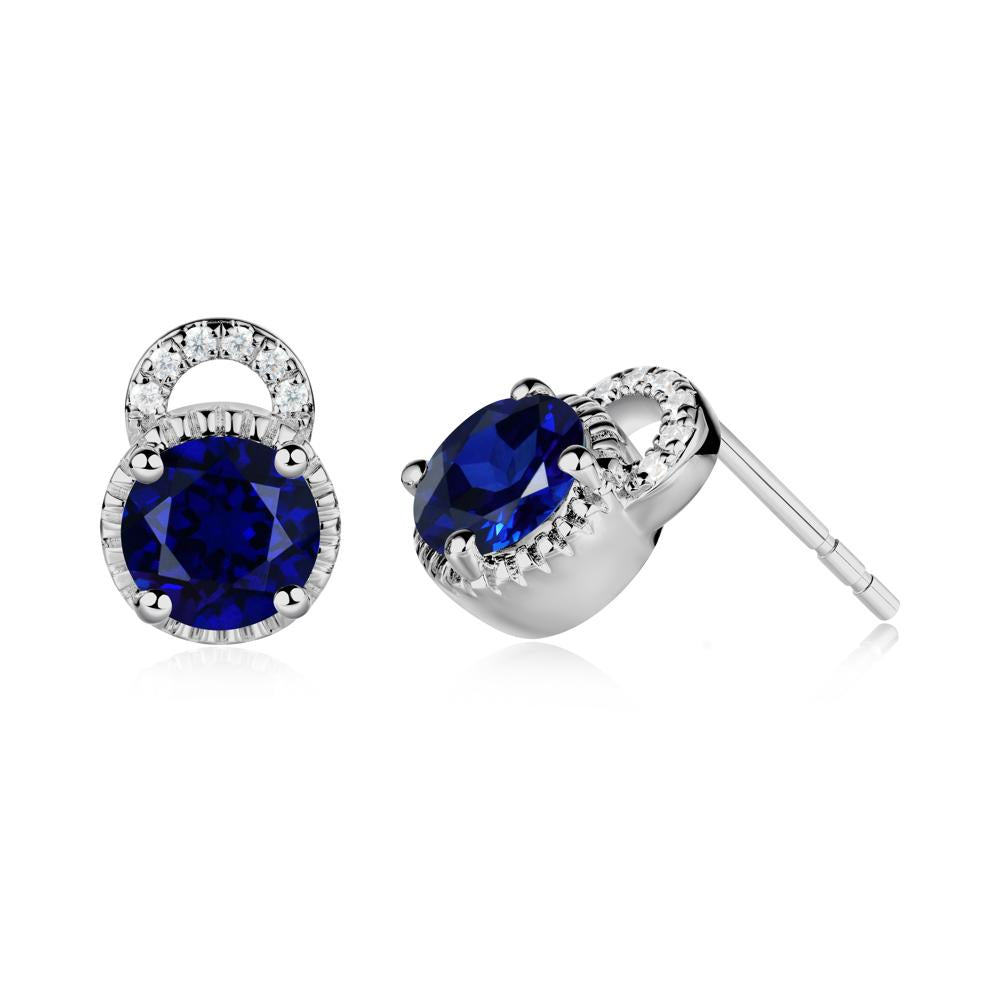Sapphire Earrings with Sculpted Halo - LUO Jewelry #metal_platinum