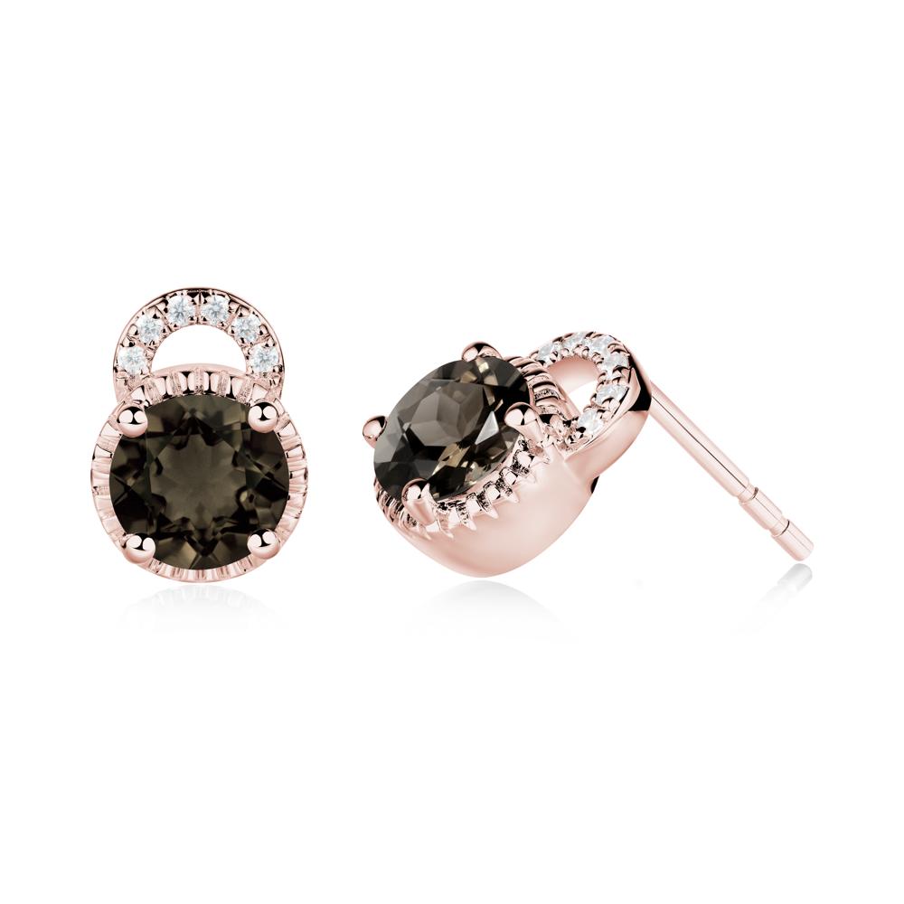 Round Cut Smoky Quartz Halo Stud Earrings - LUO Jewelry #metal_18k rose gold