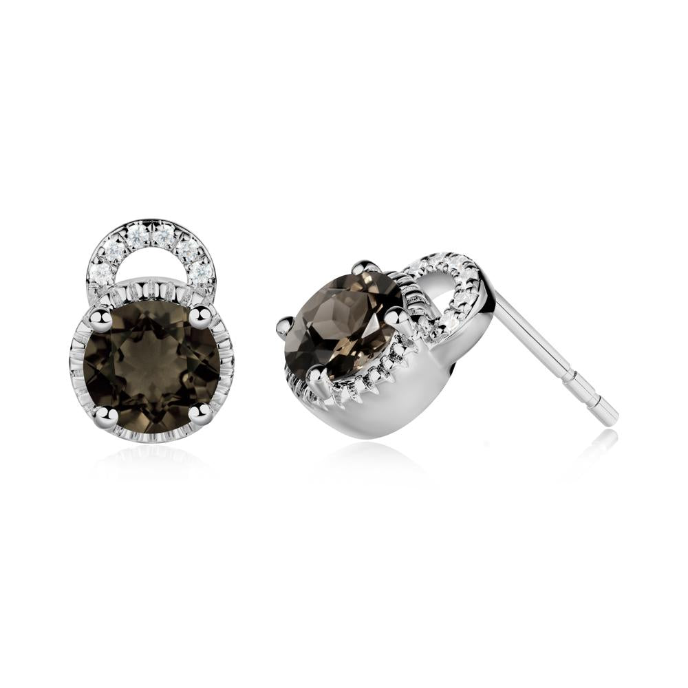 Round Cut Smoky Quartz Halo Stud Earrings - LUO Jewelry #metal_platinum