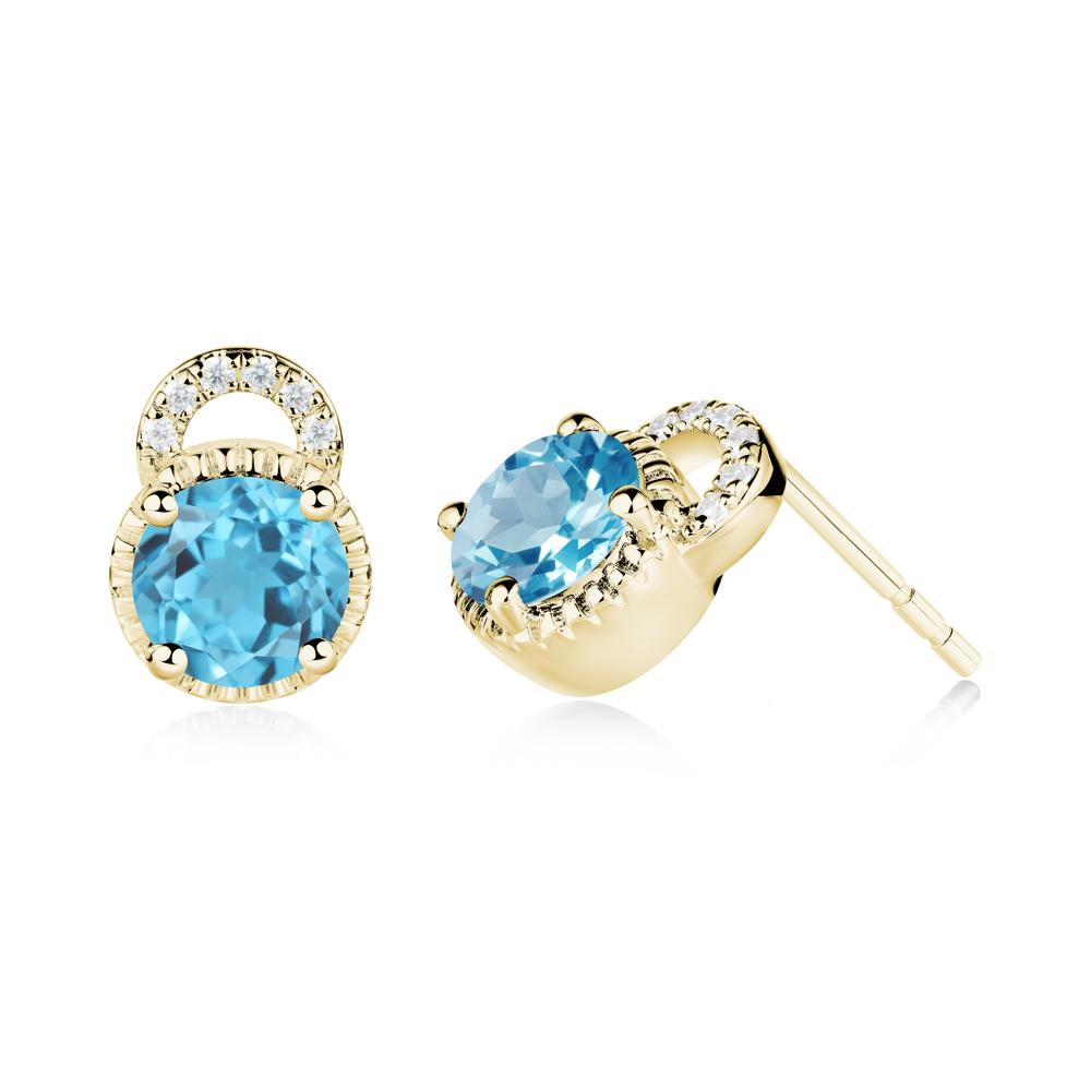 Swiss Blue Topaz Earrings with Sculpted Halo - LUO Jewelry #metal_18k yellow gold