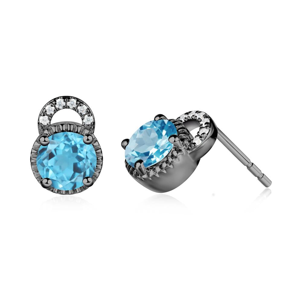 Swiss Blue Topaz Earrings with Sculpted Halo - LUO Jewelry #metal_black finish sterling silver