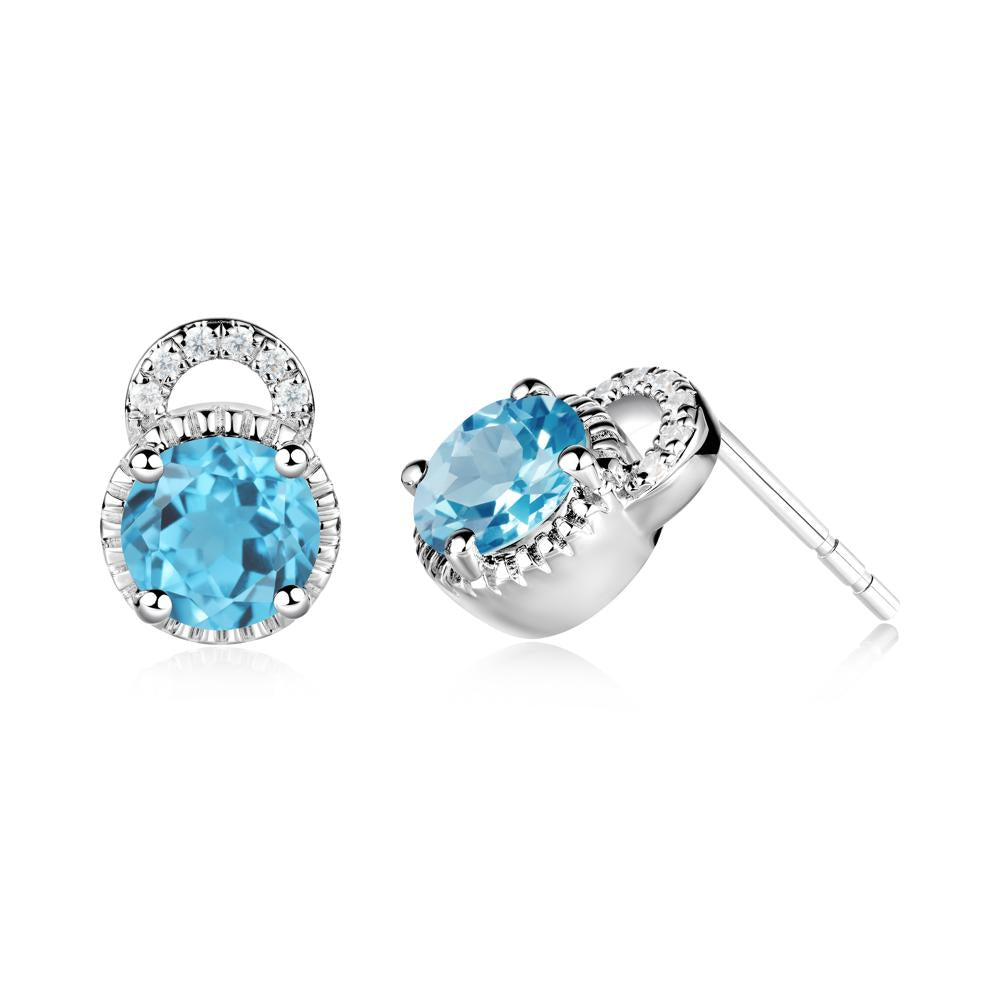 Swiss Blue Topaz Earrings with Sculpted Halo - LUO Jewelry #metal_sterling silver