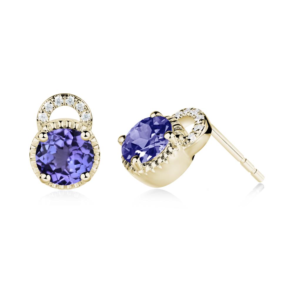 Tanzanite Earrings with Sculpted Halo - LUO Jewelry #metal_14k yellow gold
