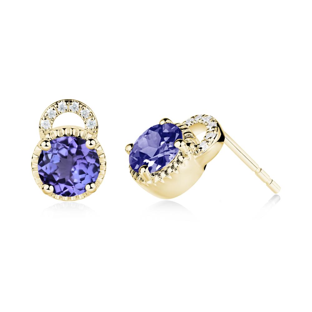 Tanzanite Earrings with Sculpted Halo - LUO Jewelry #metal_18k yellow gold