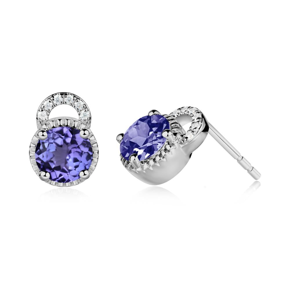 Tanzanite Earrings with Sculpted Halo - LUO Jewelry #metal_platinum