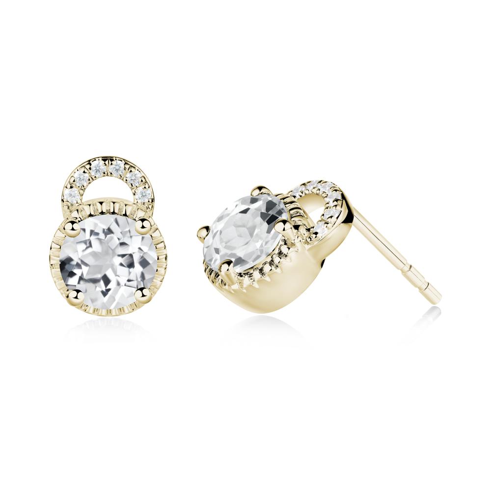 White Topaz Earrings with Sculpted Halo - LUO Jewelry #metal_14k yellow gold