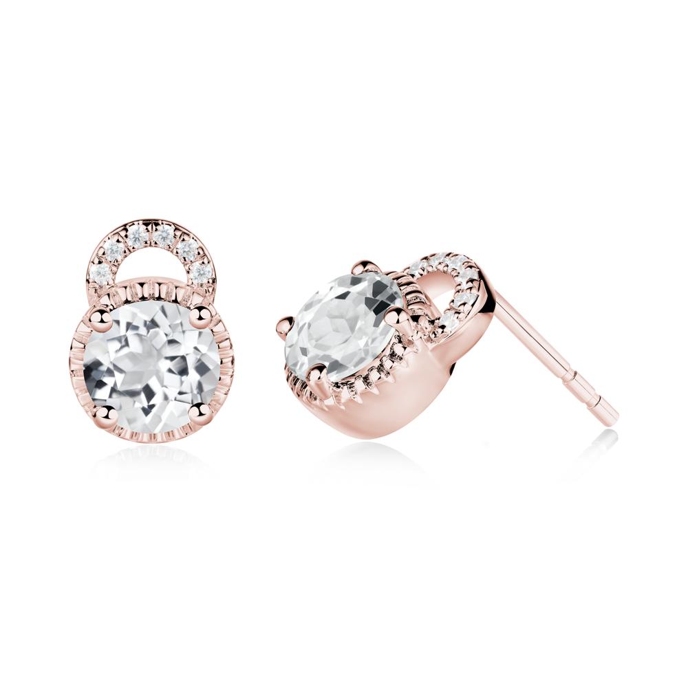 White Topaz Earrings with Sculpted Halo - LUO Jewelry #metal_18k rose gold