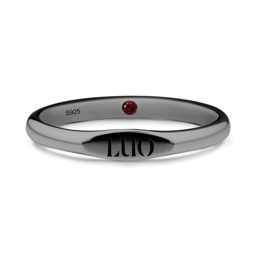 Signet Ring with Hidden Garnet - LUO Jewelry #metal_black finish sterling silver