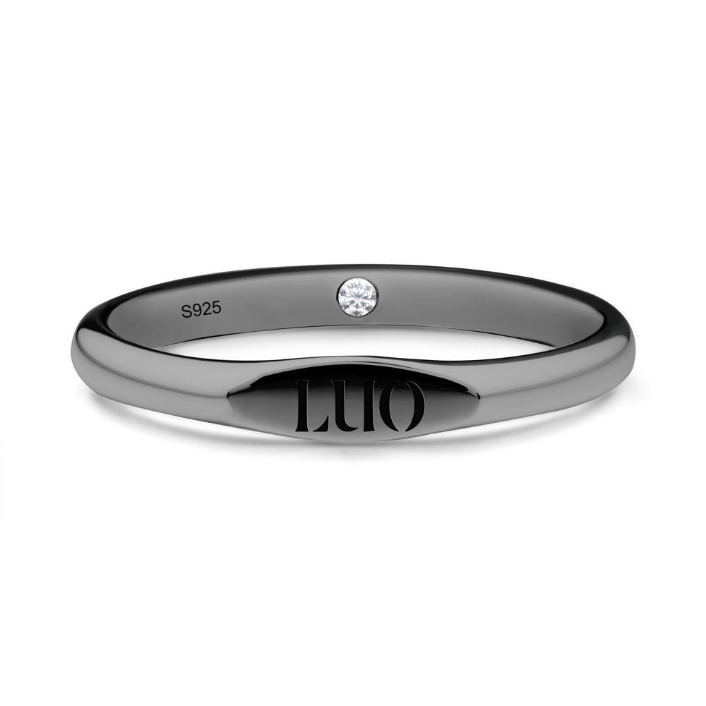 Hidden Moissanite Signet Ring - LUO Jewelry #metal_black finish sterling silver