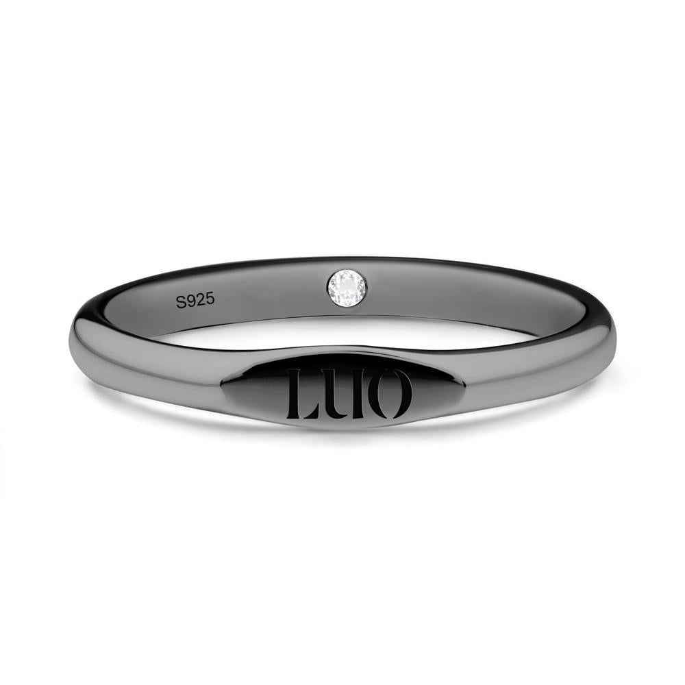 Hidden White Topaz Signet Ring - LUO Jewelry #metal_black finish sterling silver