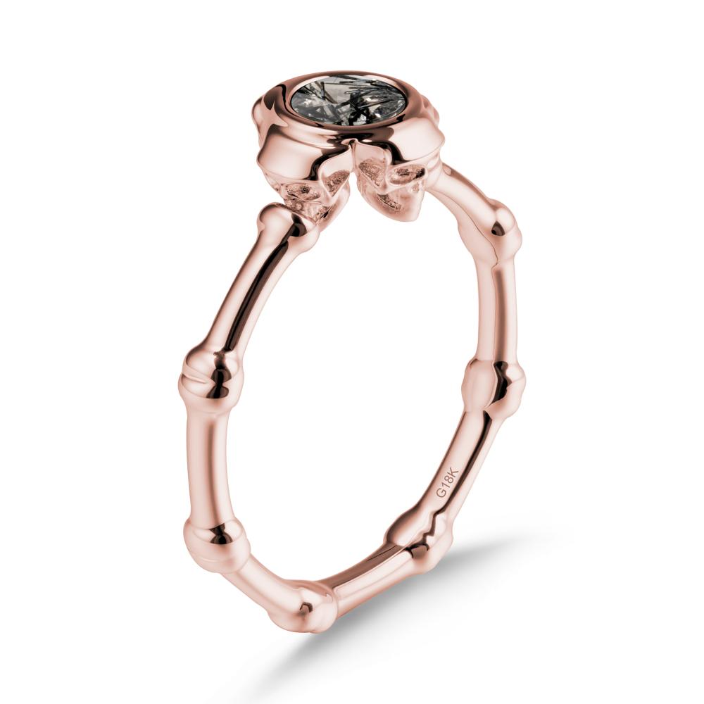 Helloween Black Rutilated Quartz Ring with Skull - LUO Jewelry #metal_18k rose gold