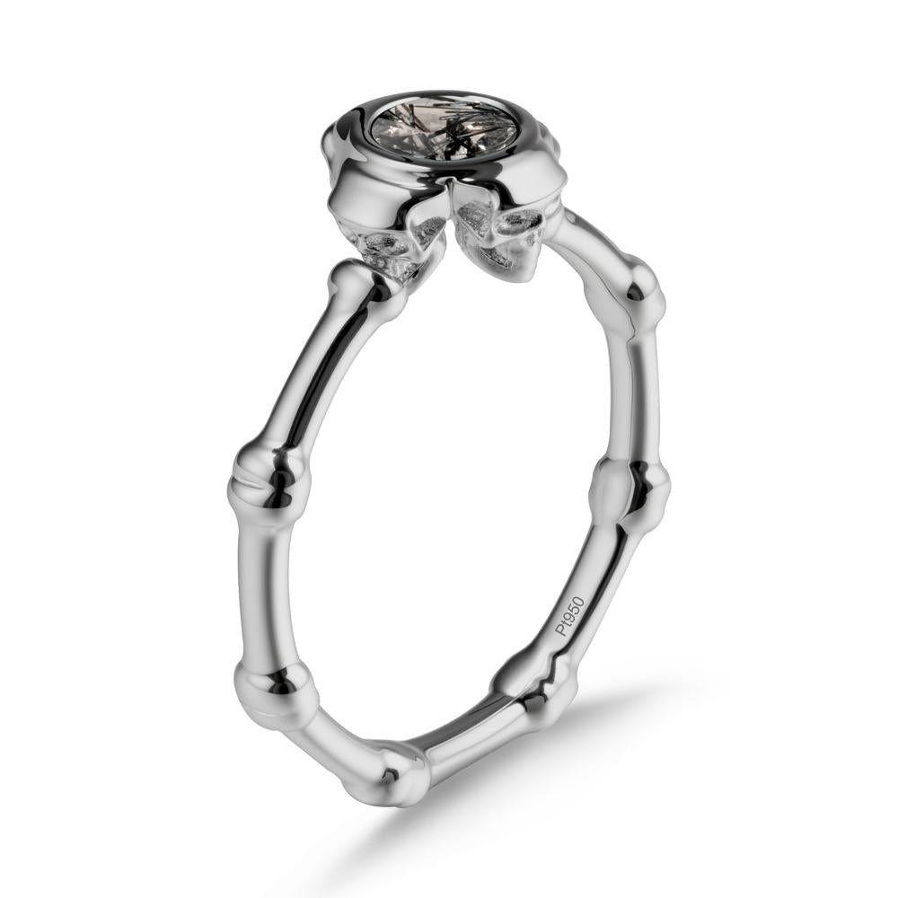 Helloween Black Rutilated Quartz Ring with Skull - LUO Jewelry #metal_platinum